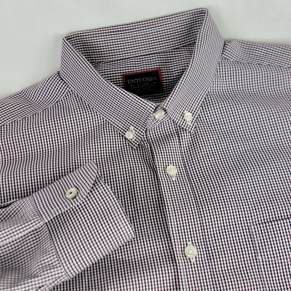 UNTUCKit Pio Cesare Mens XL Slim Fit Wrinkle Free Gingham Check Button Down